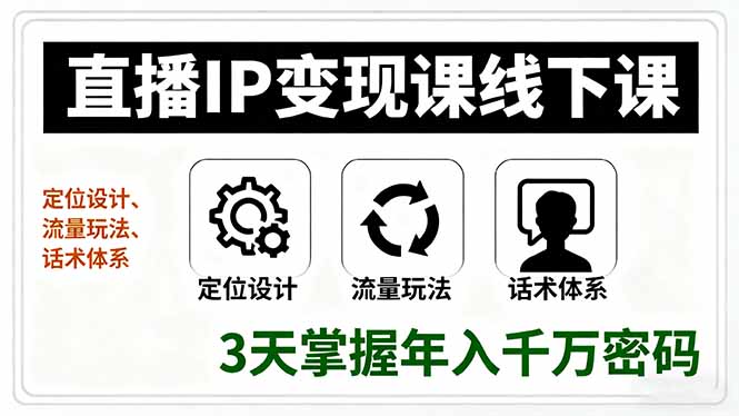 直播IP变现课线下课，定位设计、流量玩法、话术体系，3天掌握年入千万密码-小言网创资源站