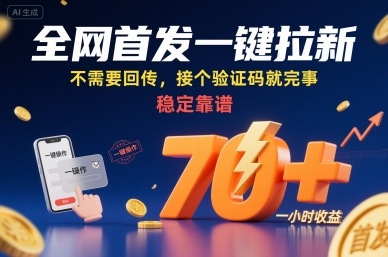 全网首发一键拉新项目，不需要回传，接个验证码就完事，稳定靠谱，一小时收益70+【揭秘】-小言网创资源站