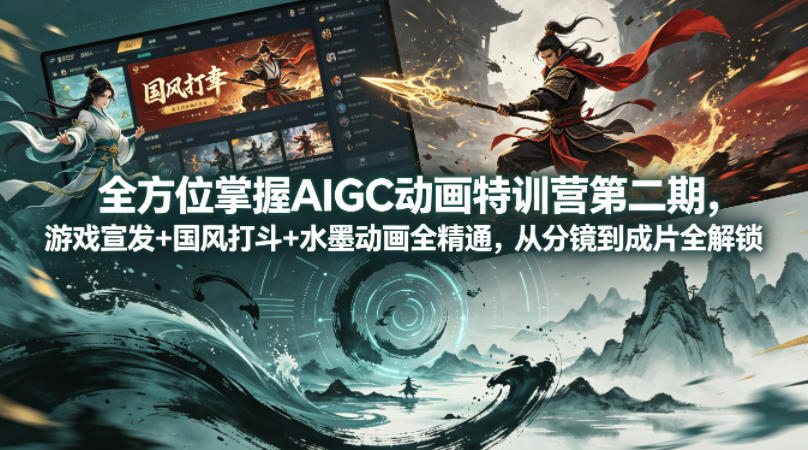全方位掌握AIGC动画特训营第二期，游戏宣发+国风打斗+水墨动画全精通，从分镜到成片全解锁-小言网创资源站