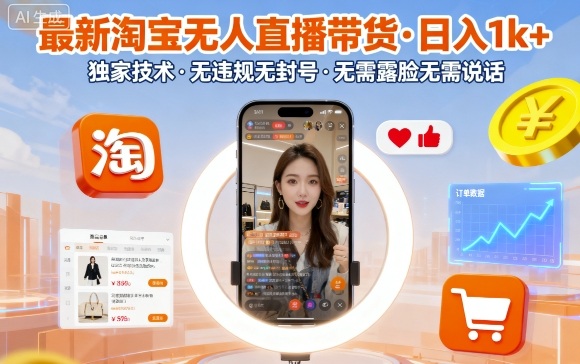 最新淘宝无人直播带货，日入1k+，独家技术，无违规无封号，无需露脸无需说话【揭秘】-小言网创资源站