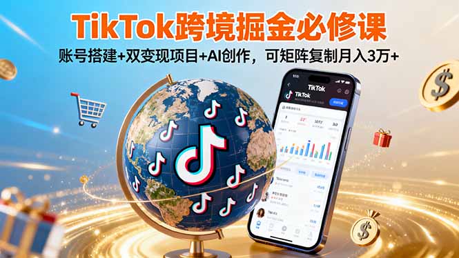 TikTo跨境掘金必修课，账号搭建+双变现项目+AI创作，可矩阵复制月入3万+-小言网创资源站