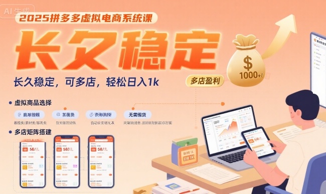 2025拼多多虚拟电商系统课，长久稳定，可多店，轻松日入1k-小言网创资源站