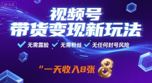 视频号带货变现新玩法，无需露脸，无需粉丝，无任何封号风险，一天收益8张【揭秘】-小言网创资源站