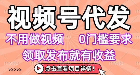 视频号代发，不用剪辑不用做视频，0门槛要求，领取发布就有收益，任务没有无上限，小白轻松上手【揭秘】-小言网创资源站