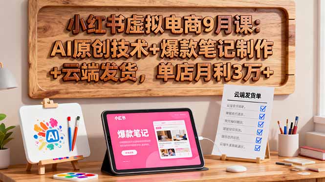 小红书虚拟电商9月课：AI原创技术+爆款笔记制作+云端发货，单店月利3万+-小言网创资源站