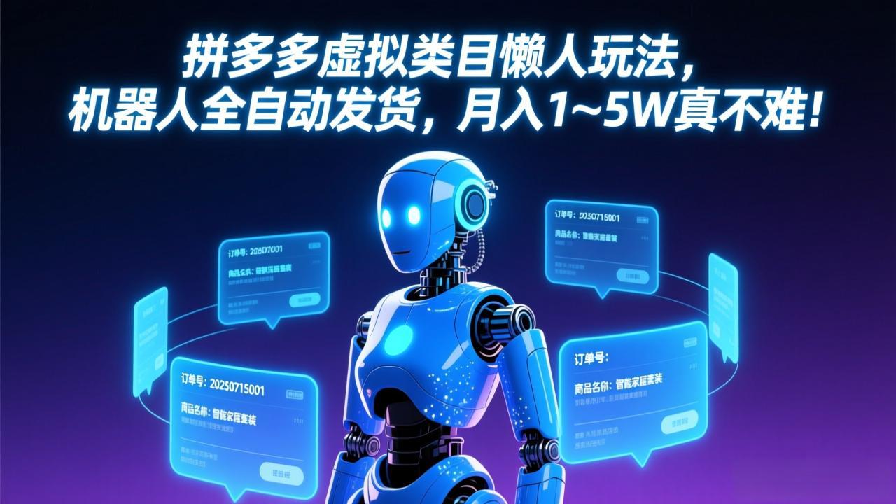 拼多多虚拟类目懒人玩法，机器人全自动发货，月入 1-5W 真不难！-小言网创资源站