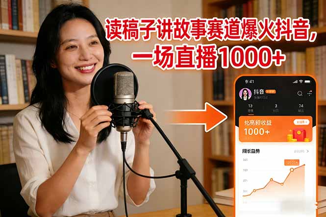 读稿子讲故事赛道爆火抖音，一场直播日入1000+-小言网创资源站