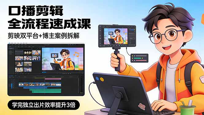 口播剪辑全流程速成课，剪映双平台+博主案例拆解，学完独立出片效率提升3倍-小言网创资源站