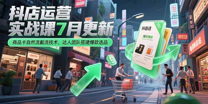 抖店运营实战课7月更新，商品卡自然流截流技术，达人团队搭建爆款选品-小言网创资源站