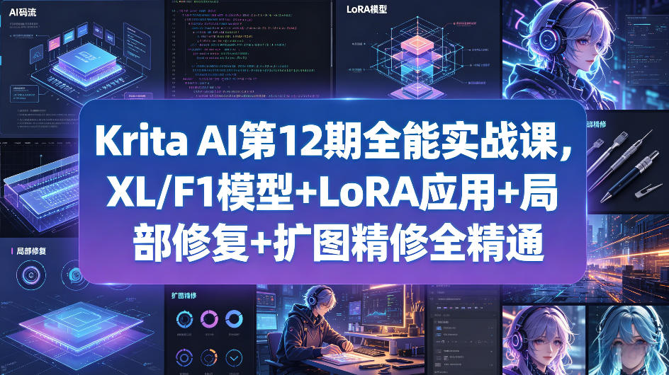 Krita AI第12期全能实战课，XL/F1模型+LoRA应用+局部修复+扩图精修全精通-小言网创资源站