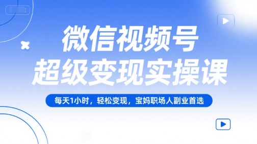 微信视频号超级变现实操课，每天1小时，轻松变现，宝妈职场人副业首选-小言网创资源站