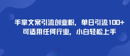 手掌文案引流创业粉，单日引流100+，可适用任何行业，小白轻松上手-小言网创资源站