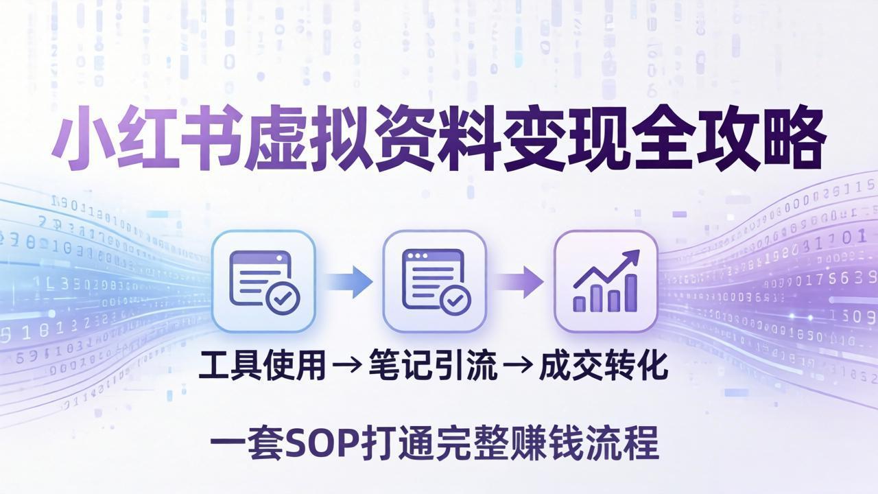 小红书虚拟资料变现全攻略：从工具使用到笔记引流成交，一套 SOP 打通完整赚钱流程-小言网创资源站