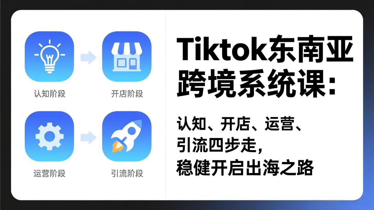 TikTok东南亚跨境系统课：认知、开店、运营、引流四步走，稳健开启出海之路-小言网创资源站