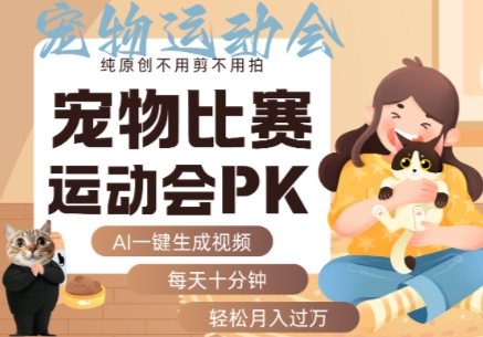 AI一键生成宠物比赛运动会PK视频，纯原创不用剪不用拍，每天十分钟，轻松月入过1W+-小言网创资源站