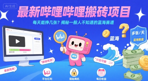最新哔哩哔哩上B站搬砖项目，每天能挣几张？揭秘一般人不知道的蓝海赛道-小言网创资源站