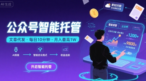 【公众号托管 】我提供文章，你复制发布，每天10分钟，最高躺入1W【揭秘】-小言网创资源站