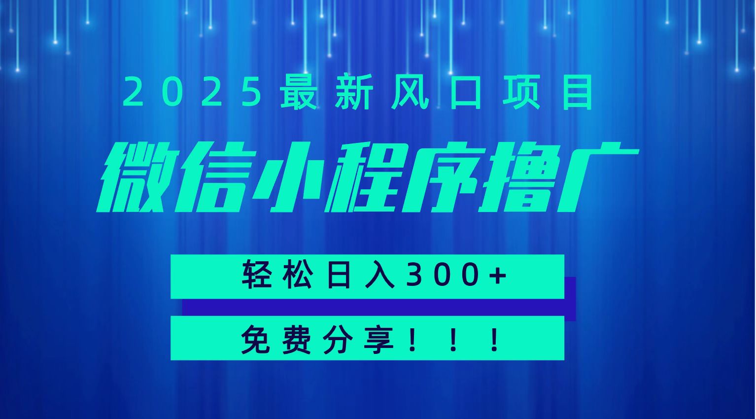 微信小程序撸广，最新风口项目，日入300+ 免费分享 可批量操作 小白可轻松上手！！-小言网创资源站