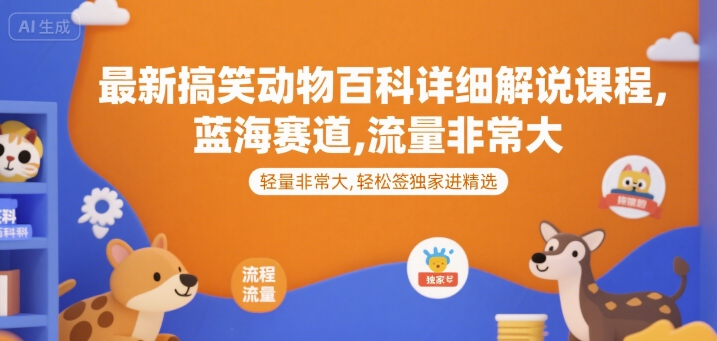 最新搞笑动物百科详细解说课程，蓝海赛道，流量非常大，轻松签独家进精选-小言网创资源站