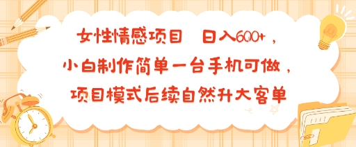 女性情感项目 小白制作简单一台手机可做 项目模式后续自然升大客单 日入6张-小言网创资源站