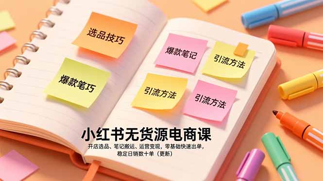 小红书无货源电商课，开店选品、笔记搬运、运营变现，零基础快速出单，稳定日销数十单(更新-小言网创资源站