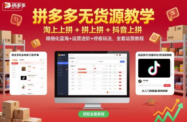 拼多多无货源教学，淘上拼+拼上拼+抖上拼，精细化蓝海+运营进阶+终极玩法，全套运营教程-小言网创资源站