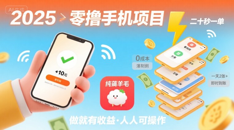 2025年零撸手机项目，二十秒一单，纯薅羊毛 一天2张+做就有-小言网创资源站