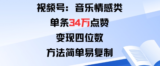 视频号分成计划新玩法：音乐情感类单条34W点赞，变现四位数，方法简单易复制-小言网创资源站