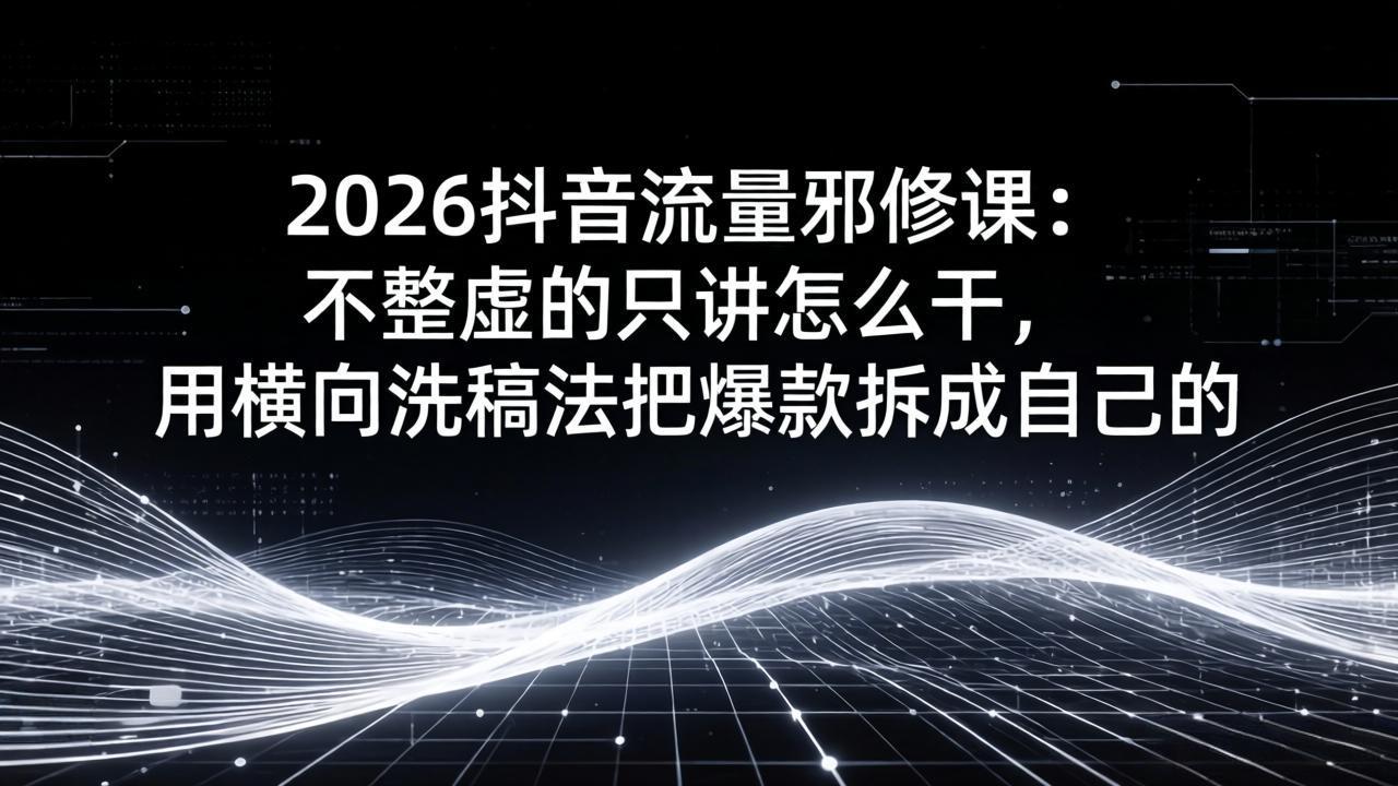 2026抖音流量邪修课：不整虚的只讲怎么干，用横向洗稿法把爆款拆成自己的-小言网创资源站