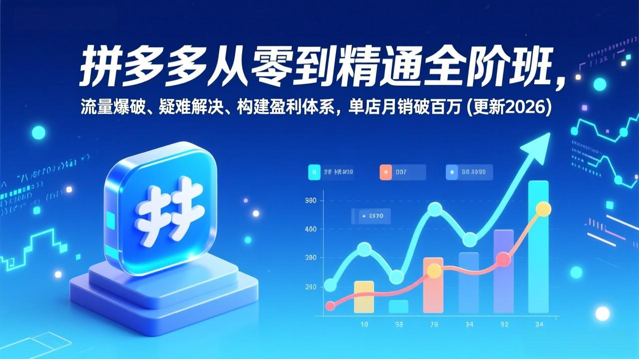 拼多多从零到精通全阶班，流量爆破、疑难解决，构建盈利体系，单店月销破百万(更新2026-小言网创资源站