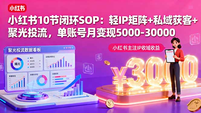 小红书10节闭环SOP：轻IP矩阵+私域获客+聚光投流，单账号月变现5000-30000-小言网创资源站