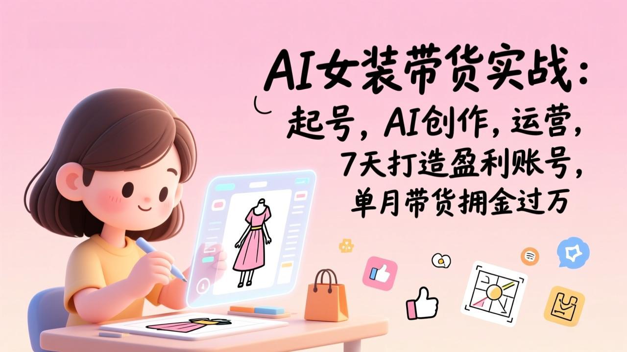AI女装带货实战：起号，AI创作，运营，7天打造盈利账号，单月带货佣金过万-小言网创资源站