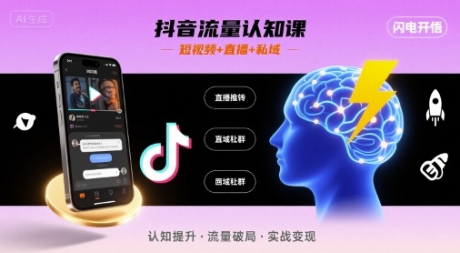抖音流量认知课，短视频+直播+私域，认知提升，闪电开悟-小言网创资源站