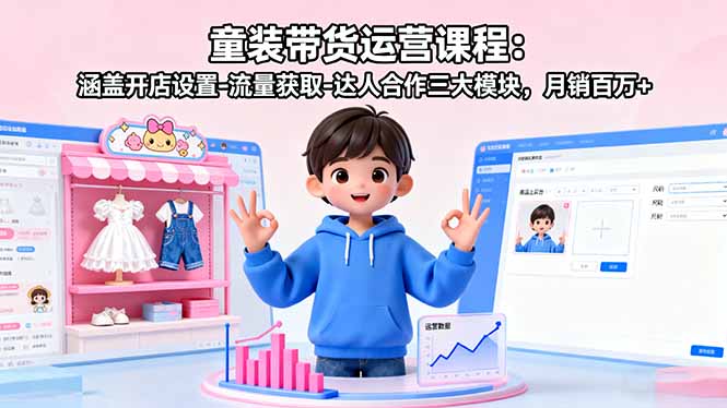 童装带货运营课程:涵盖开店设置-流量获取-达人合作三大模块,月销百万+-小言网创资源站