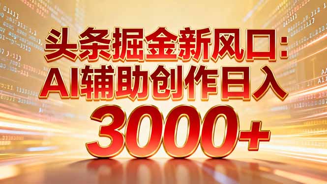 头条掘金新风口：AI辅助创作日入3000+，矩阵玩法当天启动隔天见效-小言网创资源站