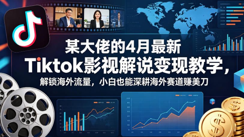某大佬的4月最新Tiktok影视解说变现教学，解锁海外流量，小白也能深耕海外赛道賺美刀-小言网创资源站