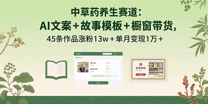 中草药养生赛道：AI文案+故事模板+橱带货，45条作品涨粉13w+单月变现1万+-小言网创资源站