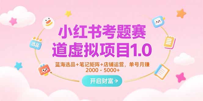 小红书考题赛道虚拟项目1.0，蓝海选品+笔记矩阵+店铺运营，单号月赚5000+-小言网创资源站