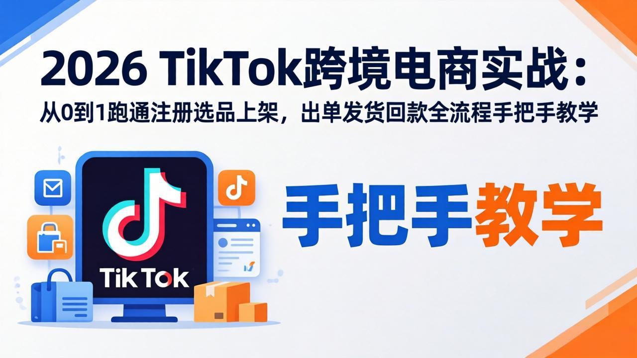 2026TikTok跨境电商实战-更新：从0到1跑通注册选品上架，出单发货回款全流程手把手教学-小言网创资源站
