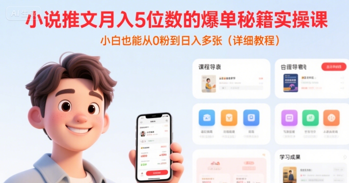 小说推文月入5位数的爆单秘籍实操课，，小白也能从0粉到日入多张(详细教程)-小言网创资源站