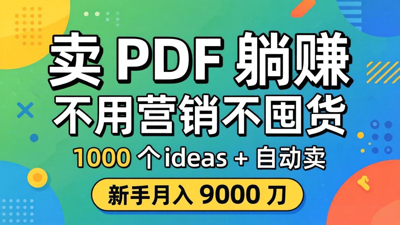 卖 PDF 躺赚？不用营销不囤货，1000 个 ideas + 自动卖，新手月入 9000 刀【原创双语字幕】-小言网创资源站