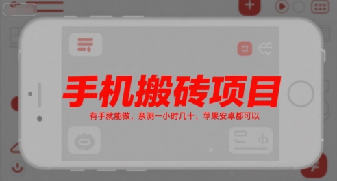 手机搬砖项目，有手就能做，亲测一小时几十，苹果安卓都可以-小言网创资源站