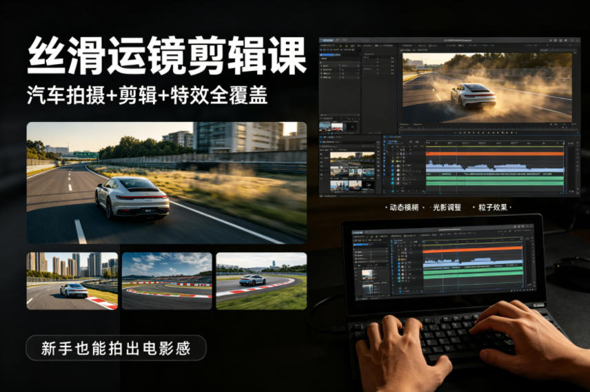 大叔丝滑运镜剪辑课，汽车拍摄+剪辑+特效全覆盖，新手也能拍出电影感-小言网创资源站