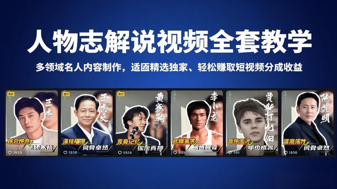 人物志解说视频全套教学，多领域名人内容制作，适配精选独家，轻松赚取短视频分成收益-小言网创资源站
