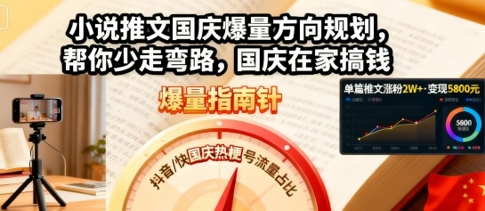 小说推文国庆爆量方向规划，帮你少走弯路，国庆在家搞钱-小言网创资源站