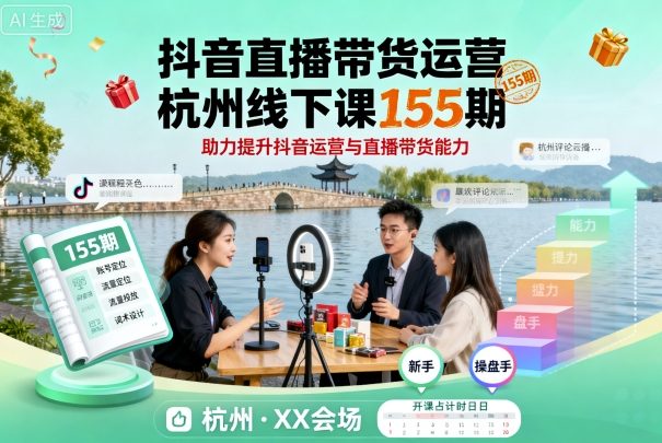 抖音直播带货运营杭州线下课155期，助力提升抖音运营与直播带货能力-小言网创资源站