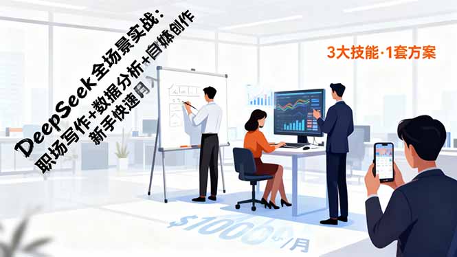 DeepSeek全场景实战：职场写作+数据分析+自媒体创作，新手快速月入过万-小言网创资源站