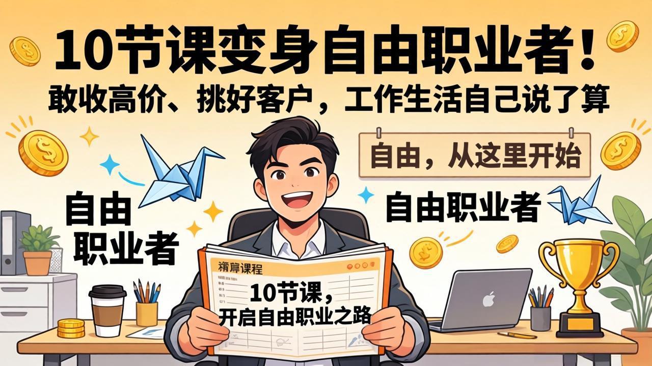 10 节课变身自由职业者！敢收高价、挑好客户，工作生活自己说了算-小言网创资源站