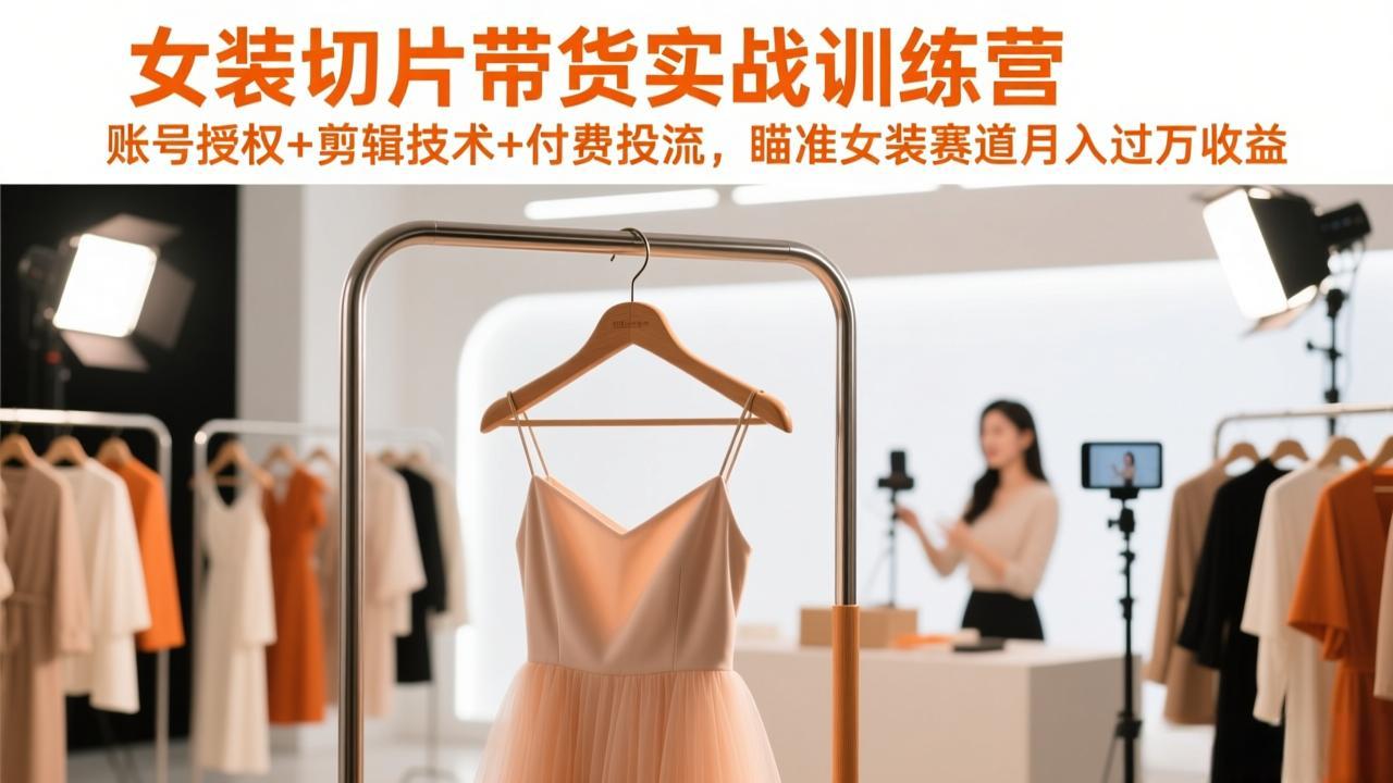 女装切片带货实战训练营，账号授权+剪辑技术+付费投流，瞄准女装赛道月入过万收益-小言网创资源站