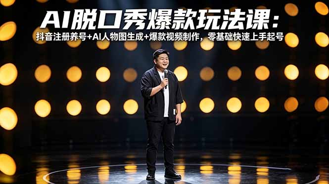 AI脱口秀爆款玩法课：抖音注册养号+AI人物图生成+爆款视频制作，零基础快速上手起号-小言网创资源站